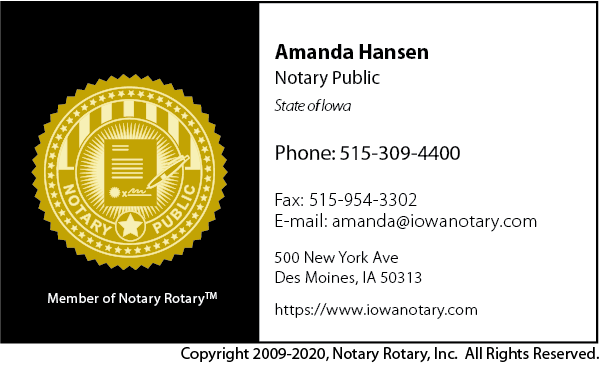 Iowa Notary Public Business Card